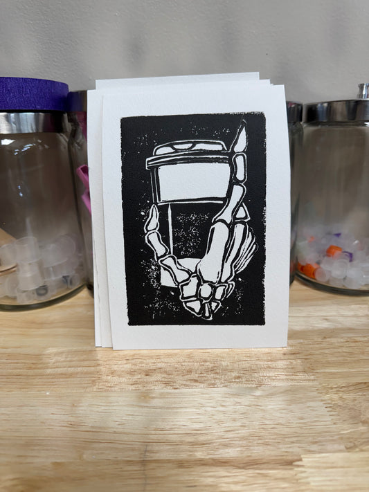 “Every Morning” Limited Edition Hand Pressed Skeleton Coffee Mug Print