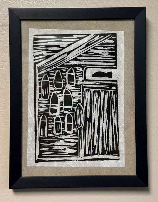 “Gone fishing” Handmade Linocut print