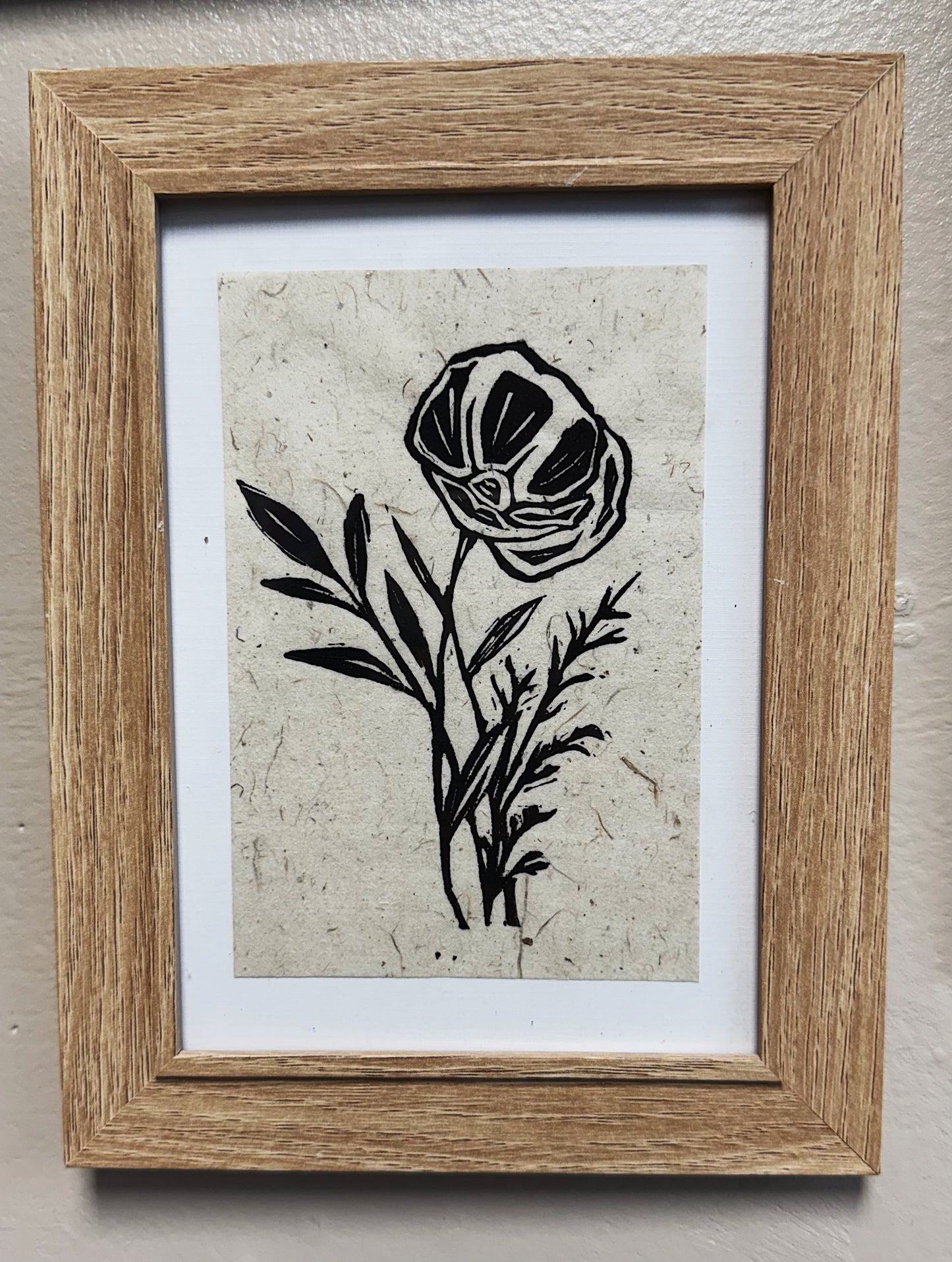 Poppy flower handmade Linocut print