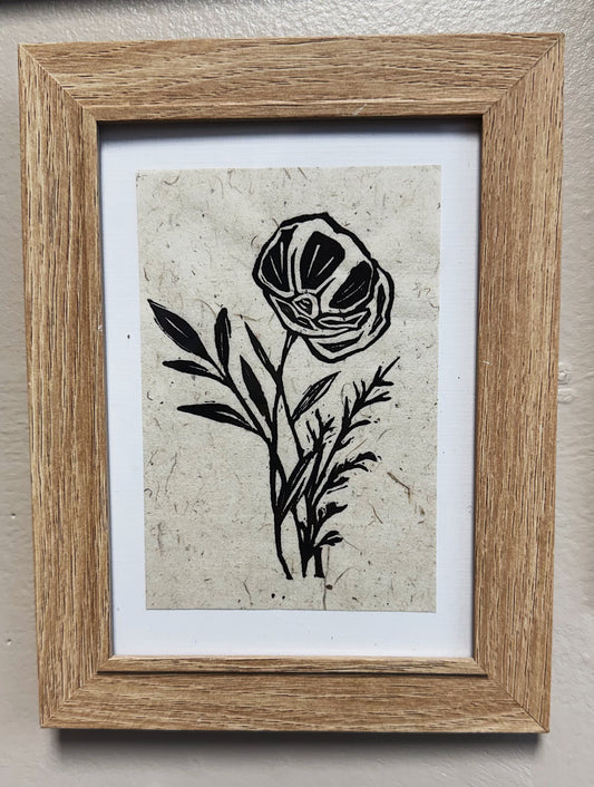 Poppy flower handmade Linocut print