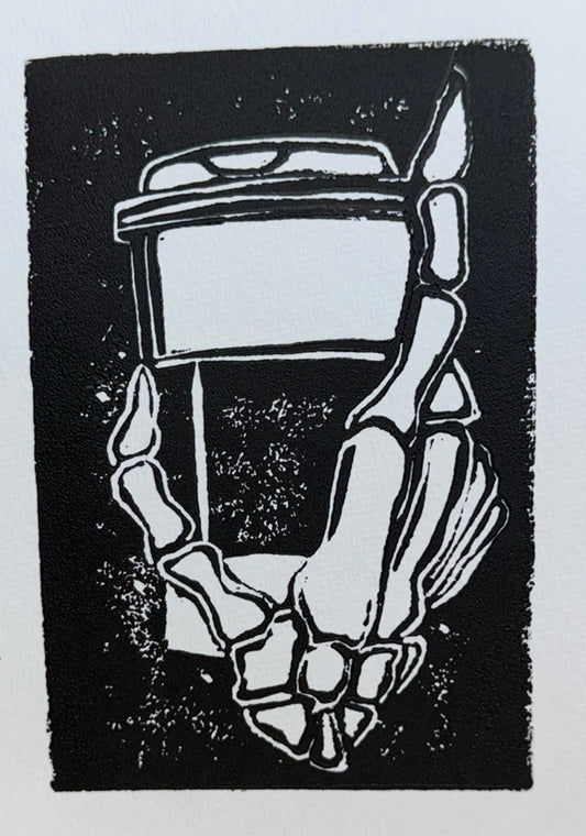 “Every Morning” Limited Edition Hand Pressed Skeleton Coffee Mug Print