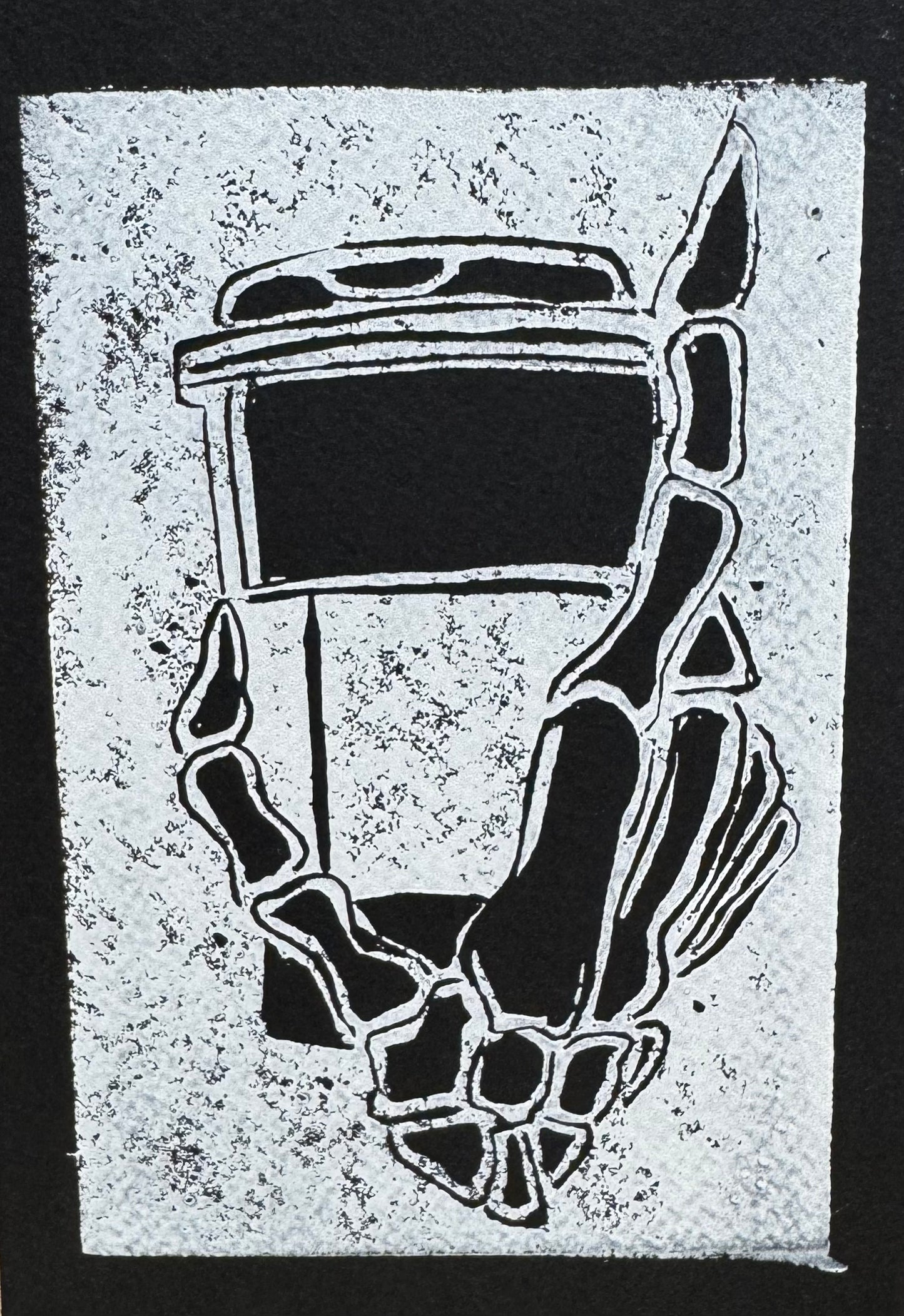 “Every Morning” Limited Edition Hand Pressed Linocut Skeleton Coffee Cup Print